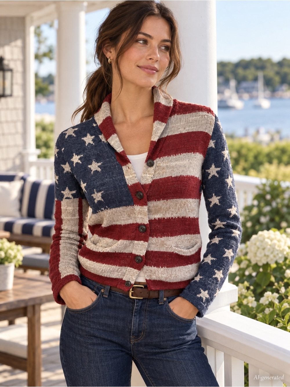 Denim & Supply Ralph Lauren American Flag Cotton Cardigan Sweater M